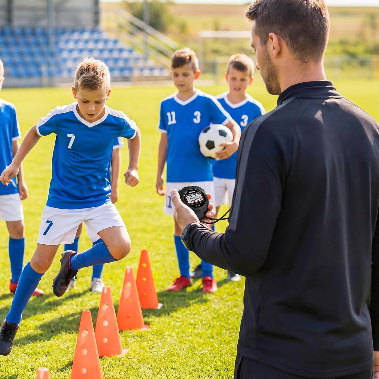 Stopwatch Timer Lap Split Digital Stopwatch with Clock Calendar Alarm, Large Display Stop Watch for Sports Kids Coaches Swimming Running