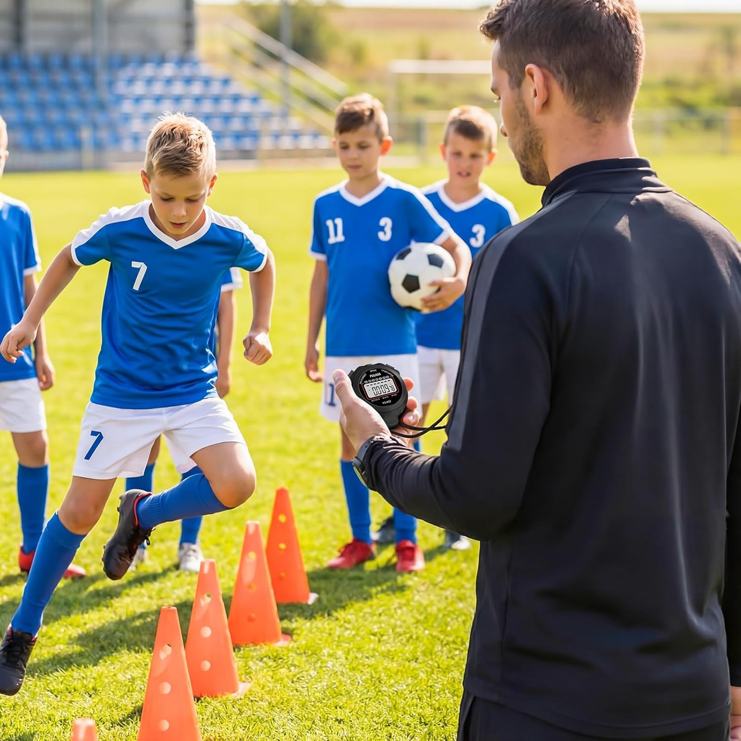 Stopwatch Timer Lap Split Digital Stopwatch with Clock Calendar Alarm, Large Display Stop Watch for Sports Kids Coaches Swimming Running