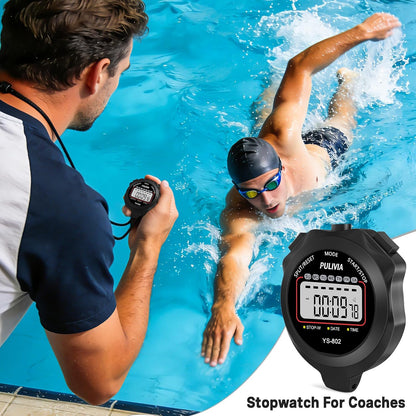 Stopwatch Timer Lap Split Digital Stopwatch with Clock Calendar Alarm, Large Display Stop Watch for Sports Kids Coaches Swimming Running