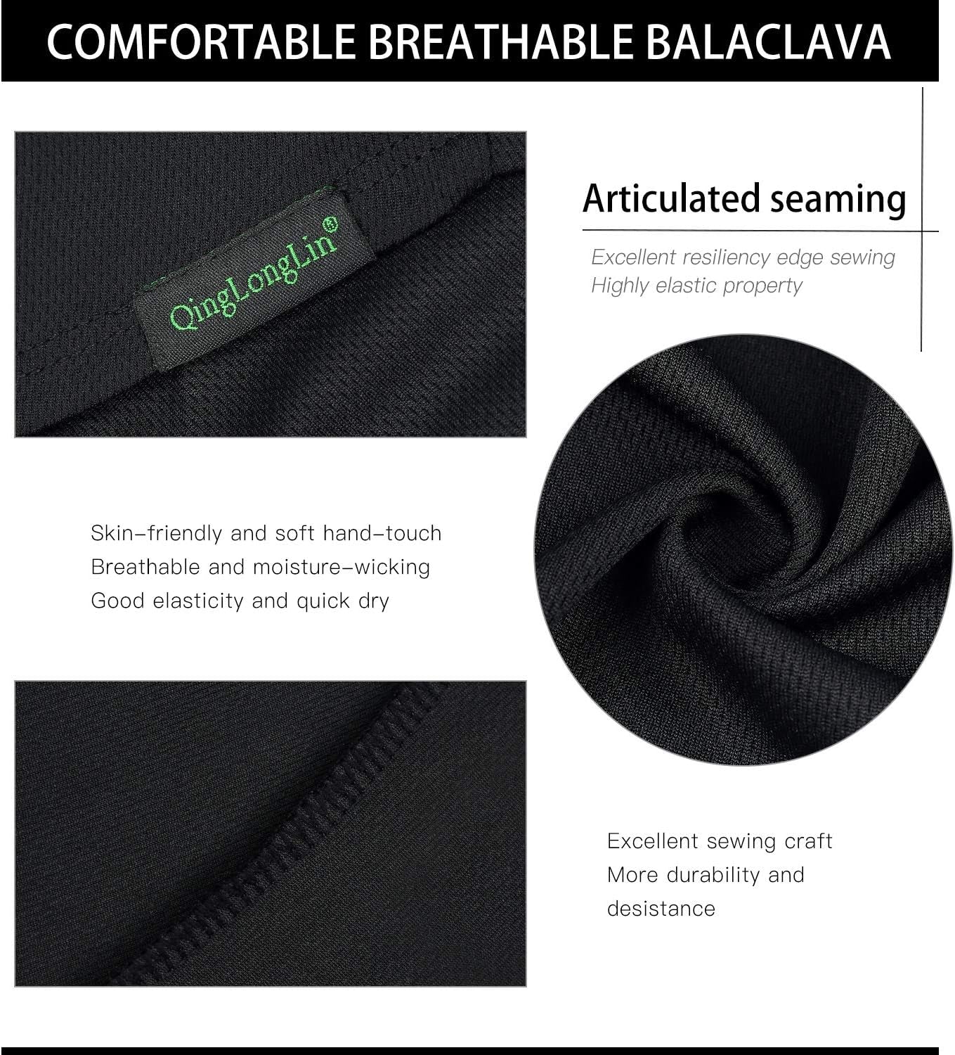 Balaclava Ski Mask 3 Pieces Full Face Cover for Men and Women Sun Protection Breathable Shiesty Mask for Skiing A-Black